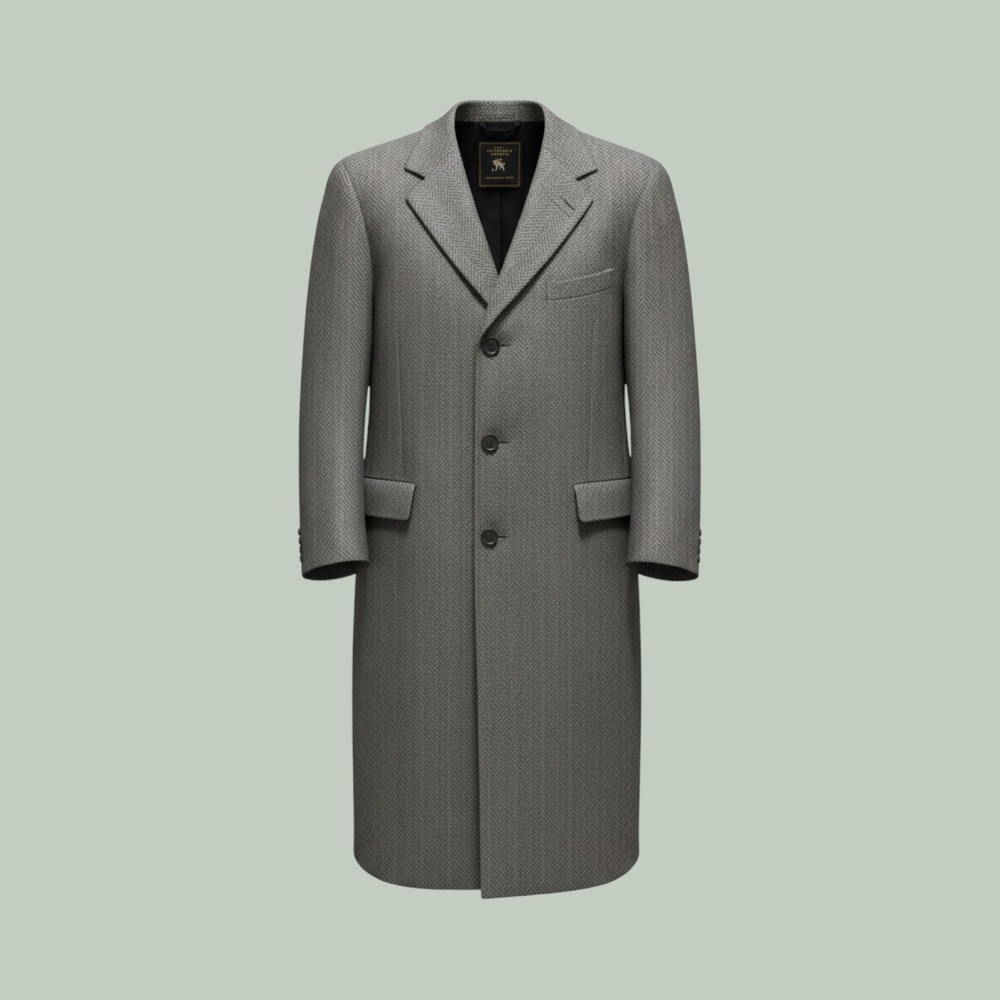 Hart Schaffner Marx Mens Pure Virgin Wool Herringbone Overcoat Grey Coat 46XL VI